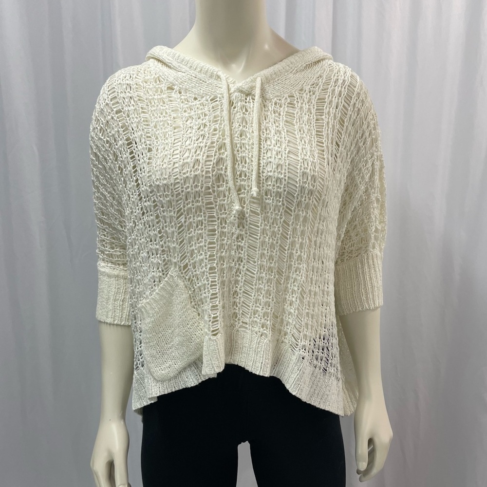 Asos QED London Oversized Open Knit Hoodie, Cream, Size Small